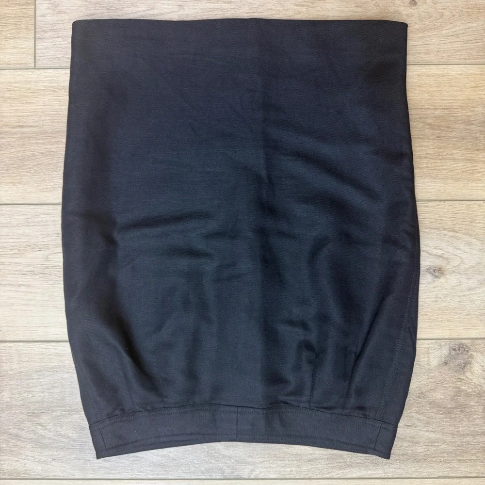 LRL Ralph Lauren Vintage Black Linen Button Front Pencil Skirt Scandi Academia 6